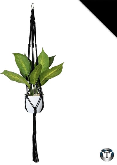 Plantenhanger Macramé | Zwart | 100% Katoen | Diverse Kleuren | Plantenpot Ophangen | 100 cm | Macramé Koord | Binnen & Buiten | Plantenhanger | Macramé | Planten |Bloempot Ophangen | TheOldOmen |