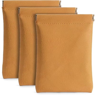 Set van 3 zonnebrilhoesjes in leerlook – Zacht PU-etui met knijpsluiting – Draagbaar, voor dames en heren – Oranje