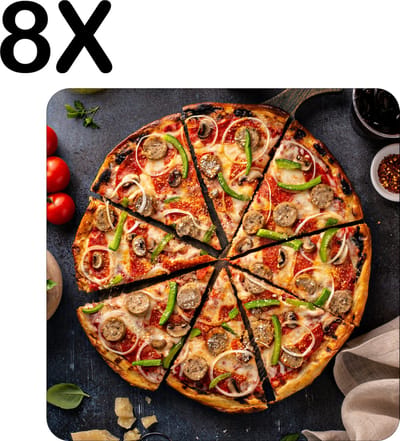 Luxe Placemat - Pizza in Punten Gesneden - Set van 8 Placemats - 50x50 cm - 2 mm dik Vinyl - Anti Slip - Afneembaar