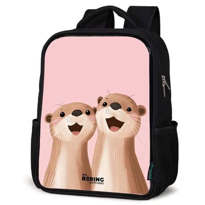 NoBoringSuitcases.com® - Rugzak zwart meisjes - Schooltas meisje - NoBoringSuitcases.com® - Rugzak zwart - Schooltas jongen & meisje - Otters - Lachen - Roze - Illustratie - Rugtas voor school - Boekentas kind - Schoolrugzak - Kinderrugzak