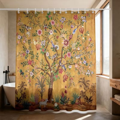 Levensboom Douchegordijn Kleurrijk Bloemen Vogel Print Waterdichte Stof Boho Badkamer Decoratie Met Haken W140H220(CM)-1 Pcs