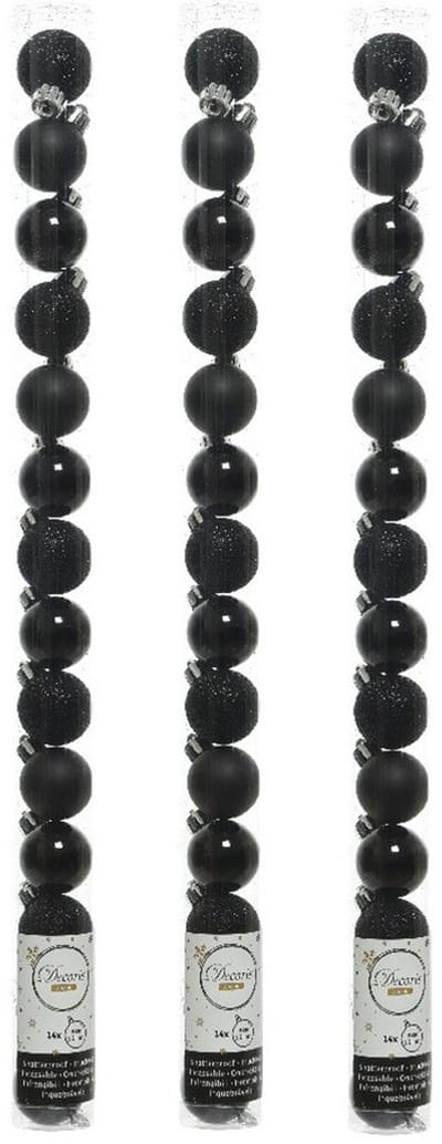 Decoris Mini kerstballen - 42x st - zwart - D3 cm - kunststof - kerstversiering