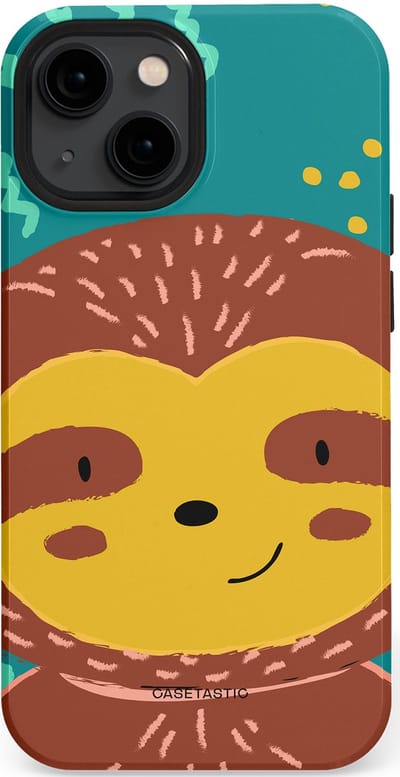 Casetastic hoesje geschikt voor Apple iPhone 13 mini - MagSafe - Dubbellaagse bescherming - Vrolijke luiaard - Fashion Case - Terracotta Petrol Goud