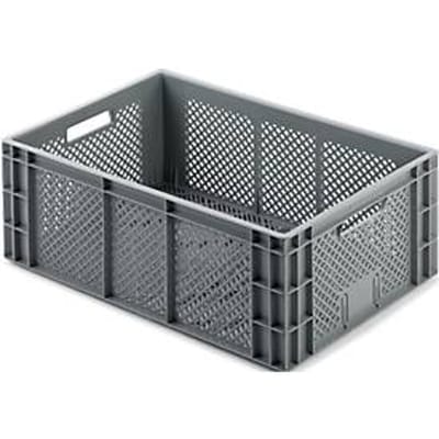 Euro Box groente- en fruitkist, voedselveilig, inhoud 43,68 L, opengewerkte versie, grijs