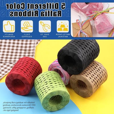 200m Groene Raffia Papier Craft Touw met Schaar Set, Natuurlijk Raffia Touw voor Cadeauverpakking, Knutselprojecten en Verpakkingsmateriaal