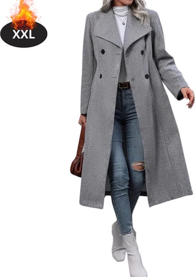 Livano Mantel Dames - Tussenmantel - Jas - Mantelpakje - Trenchcoat - Overjas - Overcoat - Winter - Grijs - XXL