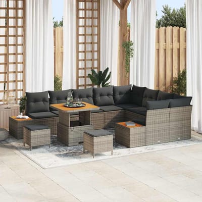 vidaXL - Tuinbank - Set - 12 - st - 11-Aantal - zitplaatsen - Grijs - Poly - rattan