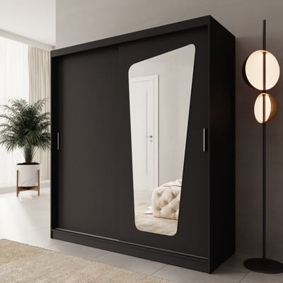 Meubella - Moyo - Kledingkast - 2 schuifdeuren - Zwart - 180x62x200 cm