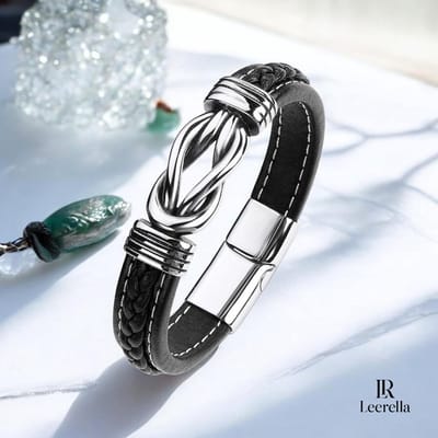 Leerella Armband Leer met RVS Infinity Knoop Zwart 19 cm – Sterke Magnetische Sluiting – 5 Kleuren – Unisex & Premium Kwaliteit