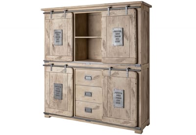 MASSIVMOEBEL24.DE mango highboard beige massief hout 150x45x160 (BxTxH) gelakt gemonteerd RAILWAY volledig massief #325