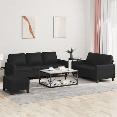 vidaXL - 3-delige - Loungeset - met - kussens - kunstleer - zwart