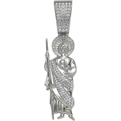 Hip Hop Hommes Bling Iced Out Cristal Miami Cuban Link Collier Pour Femmes San Judas 13mm Chaîne Cubaine Bijoux Religieux Pendentif Cadeau gray