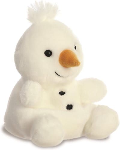 Aurora Pluche sneeuwpop knuffel - wit - 13 cm - winter knuffels - Sneeuwpoppen speelgoed en decoraties