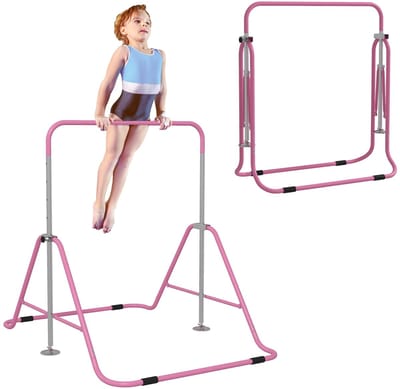 Roossentials gymnastiekbar voor kinderen - Opvouwbaar gymnastiekrek - Turnrek - Duikelrek - Klimboog - Rekstok - Voor thuis training - Roze