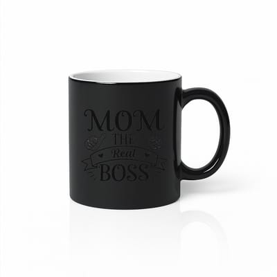 Mom The Real Boss Magische Mok - Warmtegevoelige Kleurveranderende Koffiebeker 330ml - Zwart