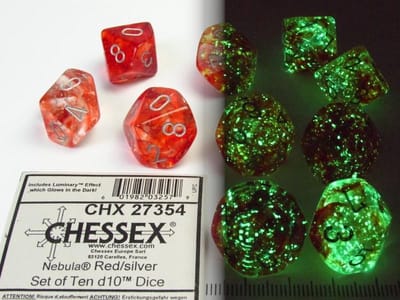 Chessex Nebula rood/zilver Luminary D10 Dobbelsteen Set (10 stuks)