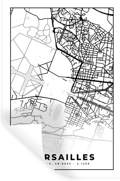 Muurstickers - Sticker Folie - Kaart - Stadskaart - Versailles - Frankrijk - Plattegrond - Zwart wit - 20x30 cm - Plakfolie - Muurstickers Kinderkamer - Zelfklevend Behang - Zelfklevend behangpapier - Stickerfolie