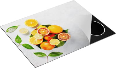 Chefcare Inductie Beschermer Citrusvruchten op Witte Marmer - Fruit - 77x59 cm - Afdekplaat Inductie - Kookplaat Beschermer - Inductie Mat