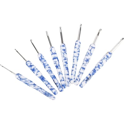 8 stuks Haaknaald Set Blauw Wit Porselein Print Handgepolijst Handwerk DIY Naald met white