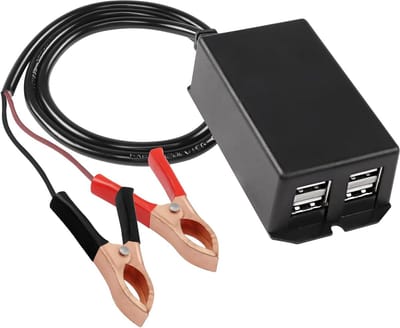DC Converter met Accu Krokodillenklem, USB Oplaadadapter voor Motorfiets 12V 24V naar 5V 3A, 4 Poorts Multiport Snellader voor Telefoons, Tablets en Navigatie - 70CM