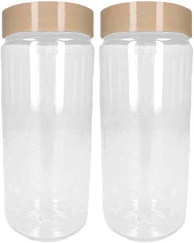 PlasticForte Voorraadpot/bewaarpot - 2x - 550 ml - kunststof - beige - B7 x H16 cm