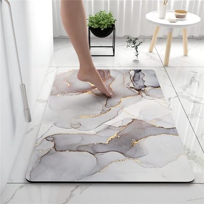 Moderne Antislip Badmat met Marmerpatroon, Absorberend en Sneldrogend Microvezel, Ideaal voor Badkamer en Entree (40 x 60 cm, Lichtgrijs)