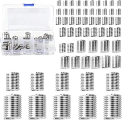 Complete Set van 60 Stuks Metaal Draad Inserts voor M3 tot M12 - RVS Reparatiekit voor Metaal en Hout met Schroefkappen en Zeskantmoeren