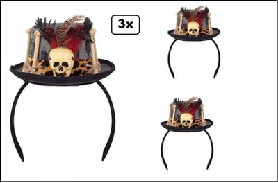 3x Diadeem voodoo luxe  - Halloween horror thema feest creepy griezel skelet festival thema feest