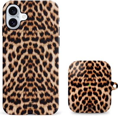 xoxo Wildhearts telefoonhoesje geschikt voor iPhone 16 met AirPods 1 en 2 hoesje - set - Wild Thing - Double Layer - Telefoonhoesje met dubbele beschermlaag - Panterprint - Tijger - Panter - Tijgerprint hoesje