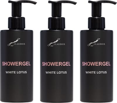 Showergel White Lotus 300 ml - met pomp - zwarte fles - set van 3 stuks - Douchegel - Voordeelverpakking