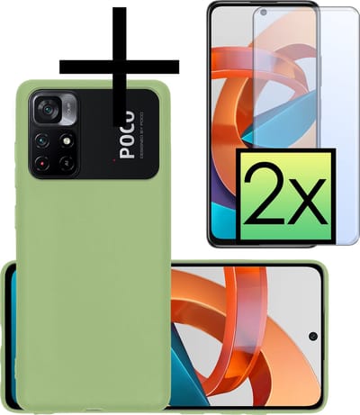 Hoesje - Met 2x Screenprotector - Geschikt voor Xiaomi Poco M4 Pro 5G - Sterk & Shockproof - Back Cover - Siliconen Case - Telefoon Hoes - Groen