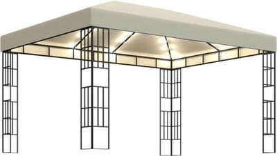 vidaXL - Prieel - met - LED-lichtslinger - 3x4 - m - crèmekleurig