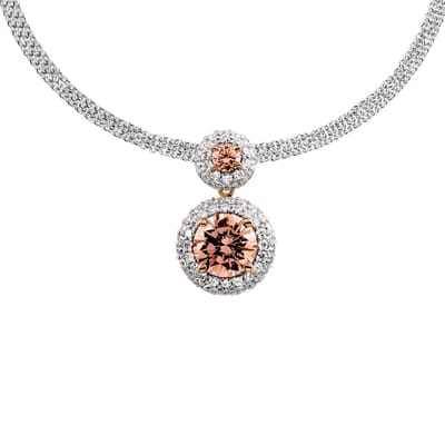 Diamonfire - Zilveren collier met hanger 45 cm - Rosegoudverguld - Entourage - Bruine steen
