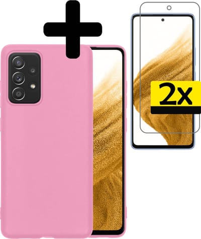 Hoesje - Met 2x Screenprotector - Geschikt voor Samsung Galaxy A53 - Sterk & Shockproof - Back Cover - Siliconen Case - Telefoon Hoes - Telefoonhoesjes - Lichtroze