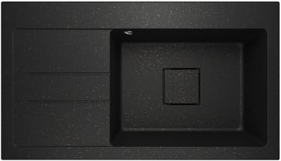 Granieten Spoelbak - Keukenwastafel - Dagelijks Gebruik - Verzonnen Afvoer - 88 x 50 cm - Zwart met Goud