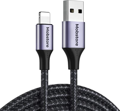 Mobstore - Oplader kabel geschikt voor iPhone kabel - USB A kabel geschikt voor Lightning USB - Geschikt voor iPhone oplader kabel - 1 meter - Zwart - Stevige nylon oplaadkabel - 480 Mbps - Snellader