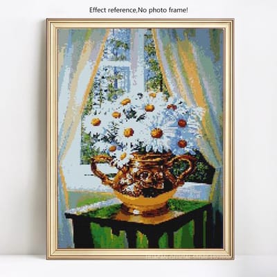 Peinture diamant 5D à faire soi-même, broderie de fleurs en pot, strass ronds complets 20X30CM gray