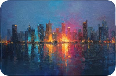 Badmat 60x40 cm - Antislip - Skyline - Penseelstreken - Donkerblauw - Lichtgevend - Badmatten voor badkamer - Badkamermat - Douchemat - Badkamer mat