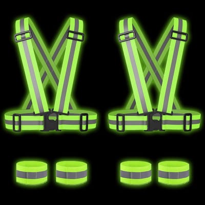 Famanu – 2 Reflecterende Hardloopvesten/Veiligheidshesjes en 4 Reflector Armbanden - Hoge Zichtbaarheid & Verlichting voor Fietsen - Joggen - Mo