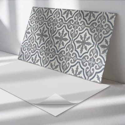 Wallfluent Vinyl Wandpaneel - Mozaïekpatroon met ornamenten PVC Muurpaneel - 120 cm x 60 cm - Grijs PVC wandpaneel - 1 stuk - Rechthoekig Wandbekleding Vinyl - Texturen Wandpaneel - Zelfklevende Wandbekleding - Wandpaneel Keuken en Badkamer