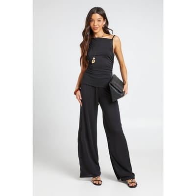 boohoo Dames Éen Schouder Gerimpelde Zijkant Top En Broek Coordinatenset | Black | Maat: 6