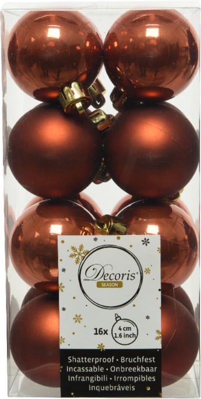 Decoris kleine kerstballen - 16x st - terra bruin - 4 cm - kunststof - kerstversiering