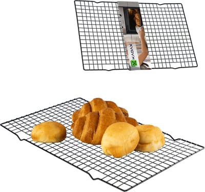KADAX Uitkoelrooster, afkoelrooster van staal, taartrooster voor cake, koekjes en koekjes, koelrooster, anti-aanbaklaag, bakrooster, koelrooster (zwart)