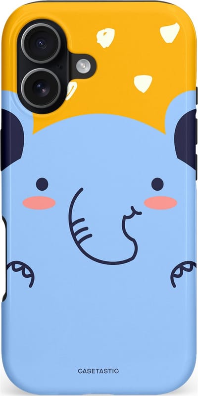 Casetastic hoesje geschikt voor Apple iPhone 17 - MagSafe - Dubbellaagse bescherming - Knuffel van olifant - Fashion Case - Lichtblauw Okergeel