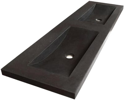 Brauer Magma Wastafel - 160 cm - met 2 Spoelbakken en 0 Kraangaten - Natuursteen Basalt Antraciet