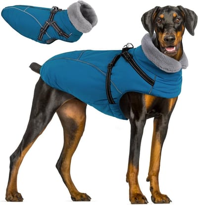 Waterdichte Fleece Winterjas voor Grote Honden met Harnas