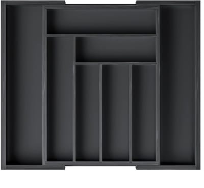 Ceruzo Bestekbak Hout Uitschuifbaar -8 Vakken- Lade Organizer- uitschuifbaar tot 52 cm - Zwart