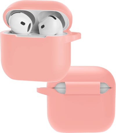 Hoes - Geschikt voor Apple AirPods 4 - Siliconen Hoesje met Clip - Silicone Case Cover - Lichtroze