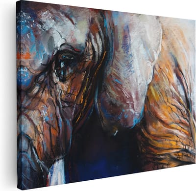 Artaza Canvas Schilderij Dierenkop Olifant - 40x30 cm - Klein - Muurdecoratie Abstract - Wanddecoratie Woonkamer - Kamer Accessoires