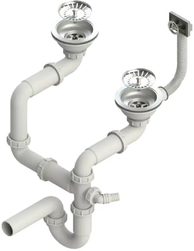 QLS Handmatige Sifon 3 1/2 inch afvoer voor dubbele spoelbak Chroom Roestvrij staal PVC 11437